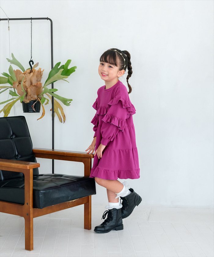 Rora ワンピース 通販 フリルワンピース キッズワンピース 長袖ワンピース お出掛け かわいい 通園通学用 小学校低学年 お出かけ着 セミフォーマル 春秋冬用 かわいい子供服 おしゃれ 女の子 女の子用 発表会