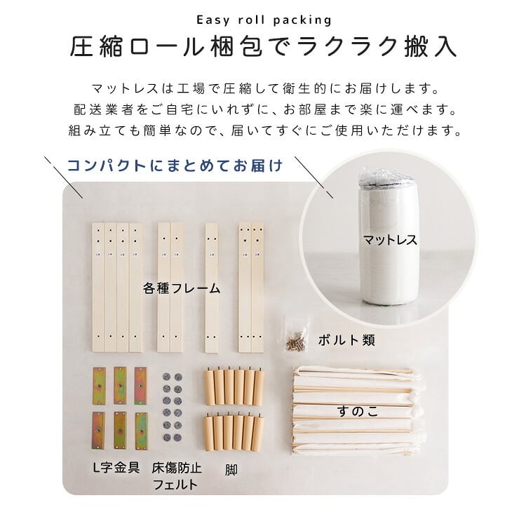 脚付きウレタンロールマットレス 高反発マットレス 高反発ウレタン 硬め マットレス 一体型 脚付きマットレス 足付きマットレス 【SPINNAM-スピンナム-】 ダブルサイズ ベッド 脚付きマットレスベッド 体圧分散 セミシングル セミダブル 敷きマット