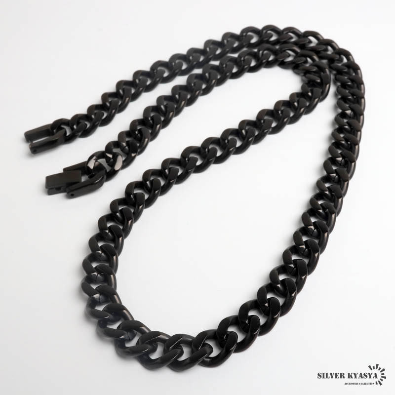 チタン 幅9mm 喜平チェーンネックレス ブラック メンズ 黒 喜平ネックレス チェーン 首飾り アクセサリー シンプル クール モード ストリート カジュアル ロック 重ね付け 存在感 光沢 大人 男性 金属アレルギー対応