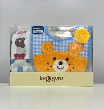 ミキハウス ホットビスケッツ★ビーンズくん スタイ&ガーゼタオル2枚セット【クリアBOX付き】ギフトラッピング　出産祝い　誕生日　お祝い　入園祝い　キッズ服　ベビー服