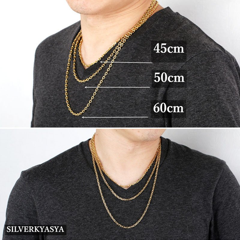 高品質ステンレス あずきチェーンネックレス 太角チェーン 小豆チェーン ゴールド シルバー ブラック 金 銀 黒 45cm 50cm 60cm 幅4mm