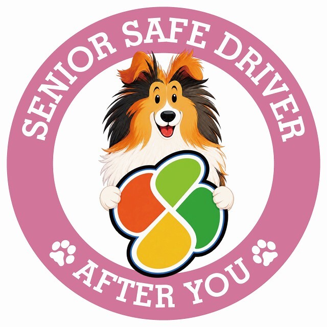 カーサイン 高齢者マーク SENIOR SAFE DRIVER シェットランドシープドッグ ステッカー シール 直径13cm 肉球 日本製 車