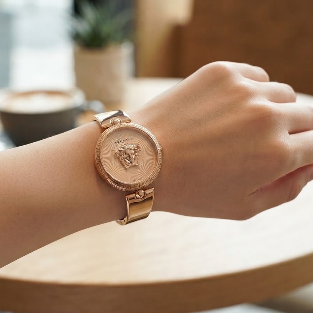 ヴェルサーチェ 腕時計 レディース ピンクゴールド 34mm VERSACE PALAZZO パラッツォ 立体メデューサ スイス製 レディース腕時計 高級 ブランド おしゃれ かわいい プレゼント ギフト 成人 卒業 入学