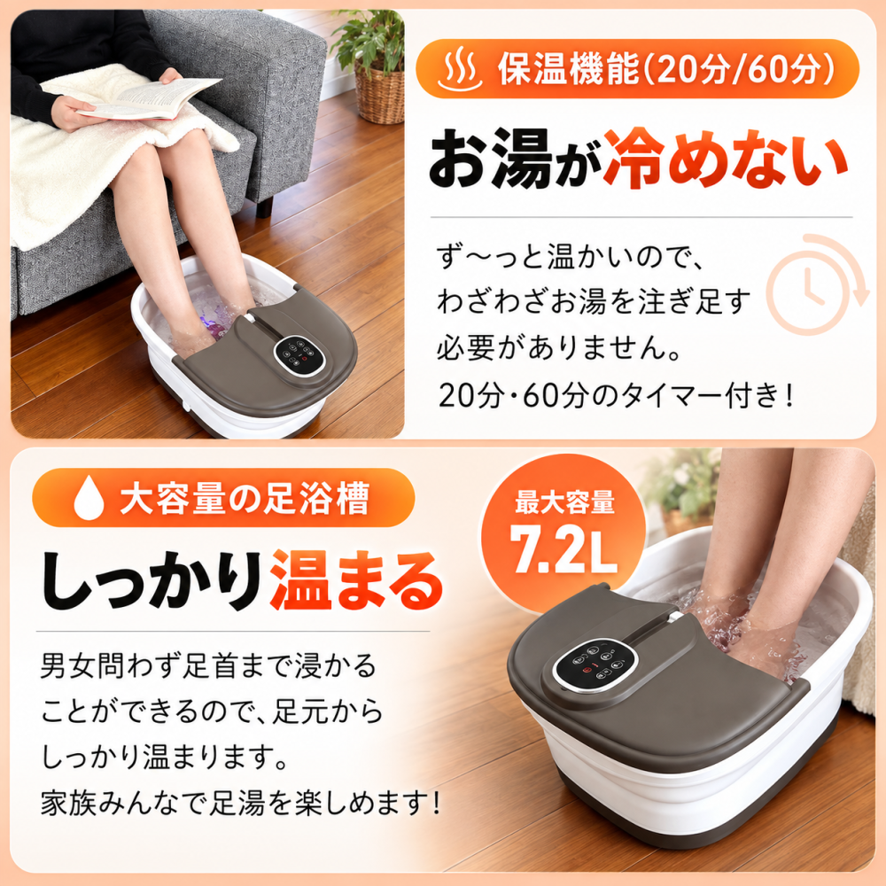  折りたたみ フットバス ふっとひと息 足湯 足浴器 加熱式 温度調節 保温 バブル 足裏 フットローラー リモコン付き コンパクト 自宅 リラックスグッズ 母 父 両親 祖父母 誕生日 敬老の日 プレゼント 実用的 あったかギフト