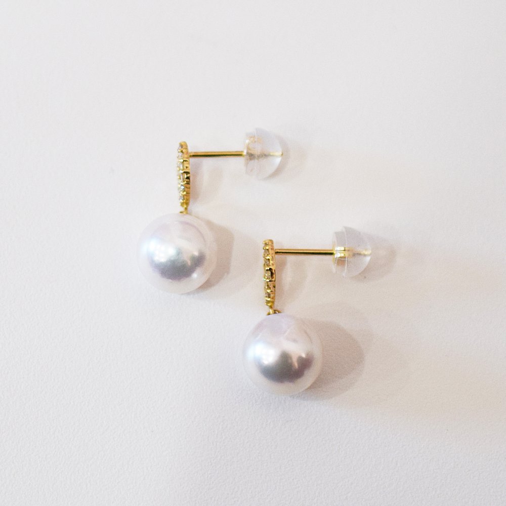 ［pearl626］ 8mm -  8.5mm パール ピアス ダイヤ あこや真珠 K18YG K18WG 0.06ct ダイヤモンド 天草
