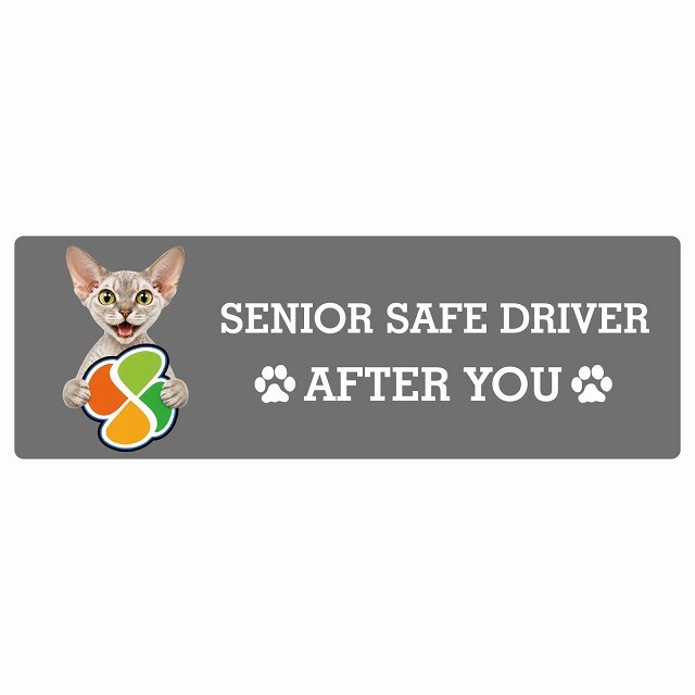 カーサイン 高齢者マーク SENIOR SAFE DRIVER デボンレックス ステッカー シール 長方形 15x5cm 肉球 日本製 車
