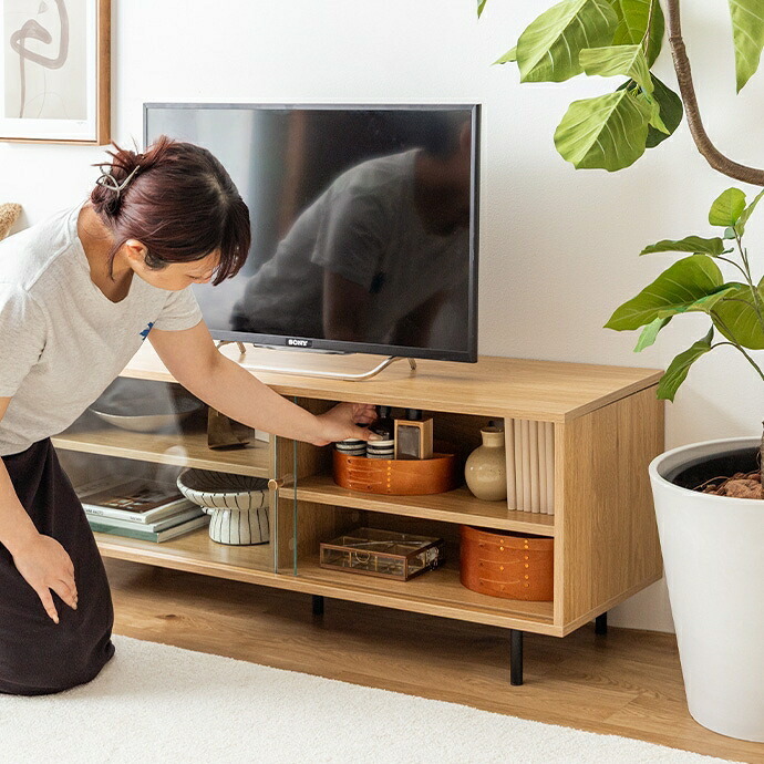 テレビ台 テレビボード ガラス ローボード 木製 テレビラック スリム 収納 TV台 省スペース ガラス扉 壁寄せ 一人暮らし 収納棚 Laura ラウラ 収納付き 幅120 可動棚 2段 ロータイプ コード穴 32型 32インチ 40型 40インチ