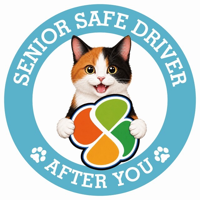 カーサイン 高齢者マーク SENIOR SAFE DRIVER 三毛 ステッカー シール 直径13cm 肉球 日本製 車