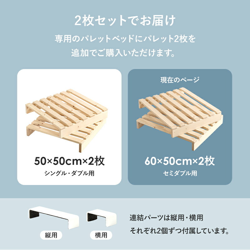 ベッド 寝具 パレット 専用 追加床板２枚組 WB-7720S2 WB-7720SD2 幅50cm 幅60cm 木製 天然木 新生活 フレーム ロー 和室 フロア スリム コンパクト 頑丈 丈夫 寝室 一人暮らし サイドテーブル ヘッドボード