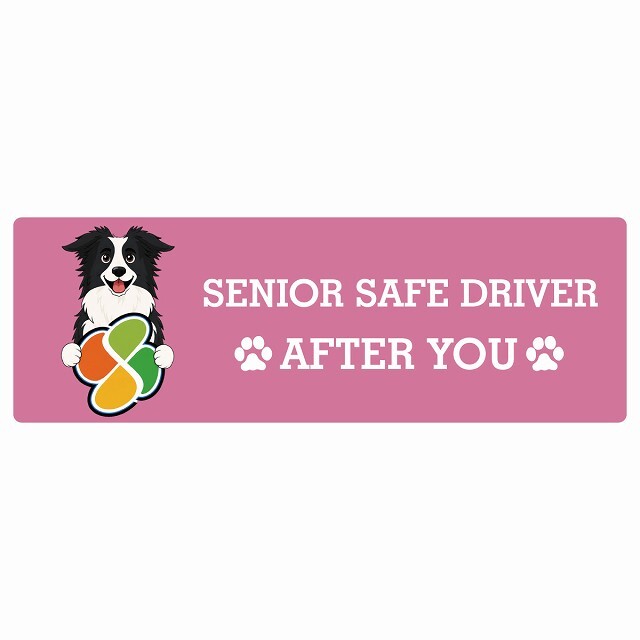 カーサイン 高齢者マーク SENIOR SAFE DRIVER ボーダーコリー ステッカー シール 長方形 20x6.7cm 肉球 日本製 車