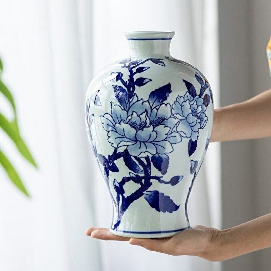 シノワズリ 花びん ブルー ホワイト 高さ26cm 磁器 フラワーベース 花瓶 花器 ディスプレイ置物 置き物