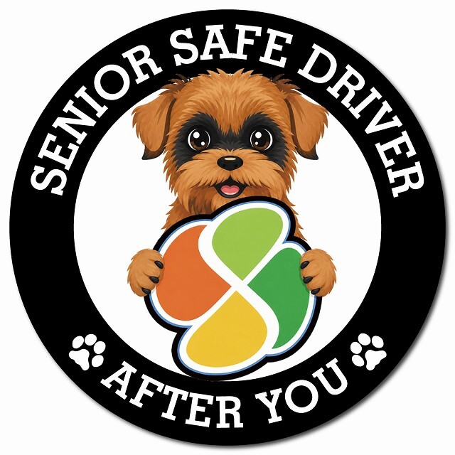 カーサイン 高齢者マーク SENIOR SAFE DRIVER ブリュッセルグリフォン マグネット 強力 直径13cm 肉球 日本製 車 ステッカー
