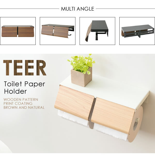 トイレットペーパーホルダー TEER（ティール） 幅25×奥行き10×高さ8cm スチール 完成品 ナチュラル ブラウン tp-900m【北海道・沖縄離島以外 】木目柄 おしゃれ 2連 アイアン 北欧トイレットペーパースタンド