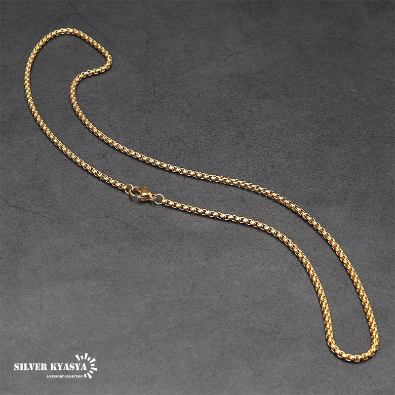 ステンレス ベネチアンチェーンネックレス ゴールド 金 18K GP ボックスチェーンネックレス 幅5タイプ 切れにくい 錆びにくい 金属アレルギー対応