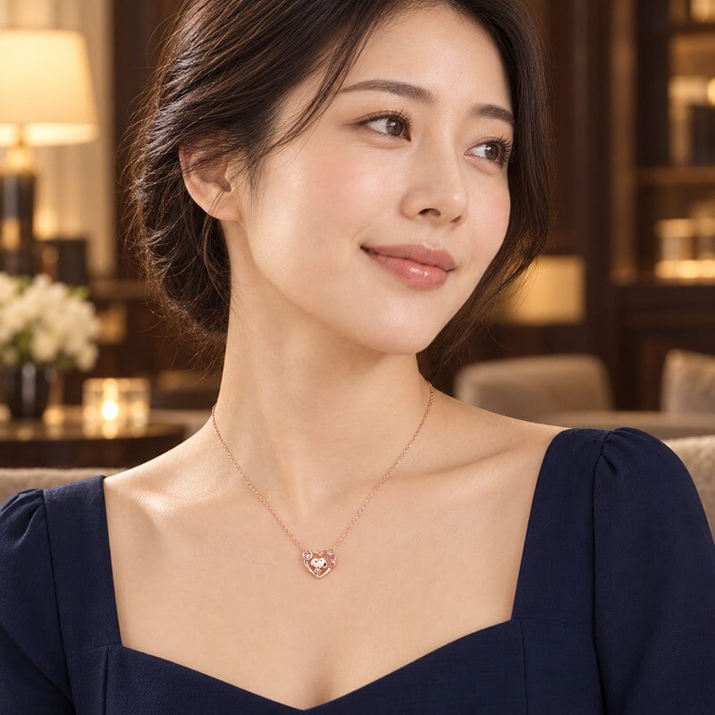 【ギフトセット付】スヌーピーネックレス 24金仕上げ 金属アレルギー対応済 オープンハート スワロフスキー レディース ウッドストック