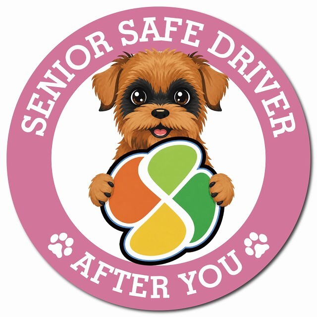 カーサイン 高齢者マーク SENIOR SAFE DRIVER ブリュッセルグリフォン マグネット 強力 直径13cm 肉球 日本製 車 ステッカー