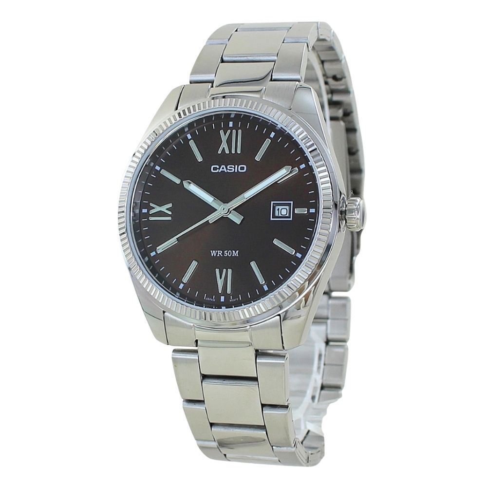 箱なし カシオ 腕時計 メンズ ブラウン シルバー CASIO 海外モデル アナログ 50m防水 カレンダー 日付 ステンレス ビジネス 仕事 シンプル プレゼント ギフト 成人 卒業 入学