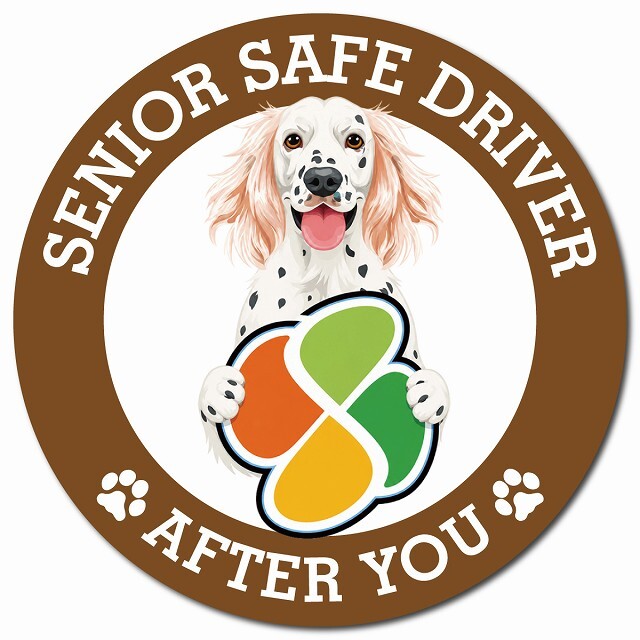 カーサイン 高齢者マーク SENIOR SAFE DRIVER イングリッシュセター マグネット 強力 直径13cm 肉球 日本製 車 ステッカー