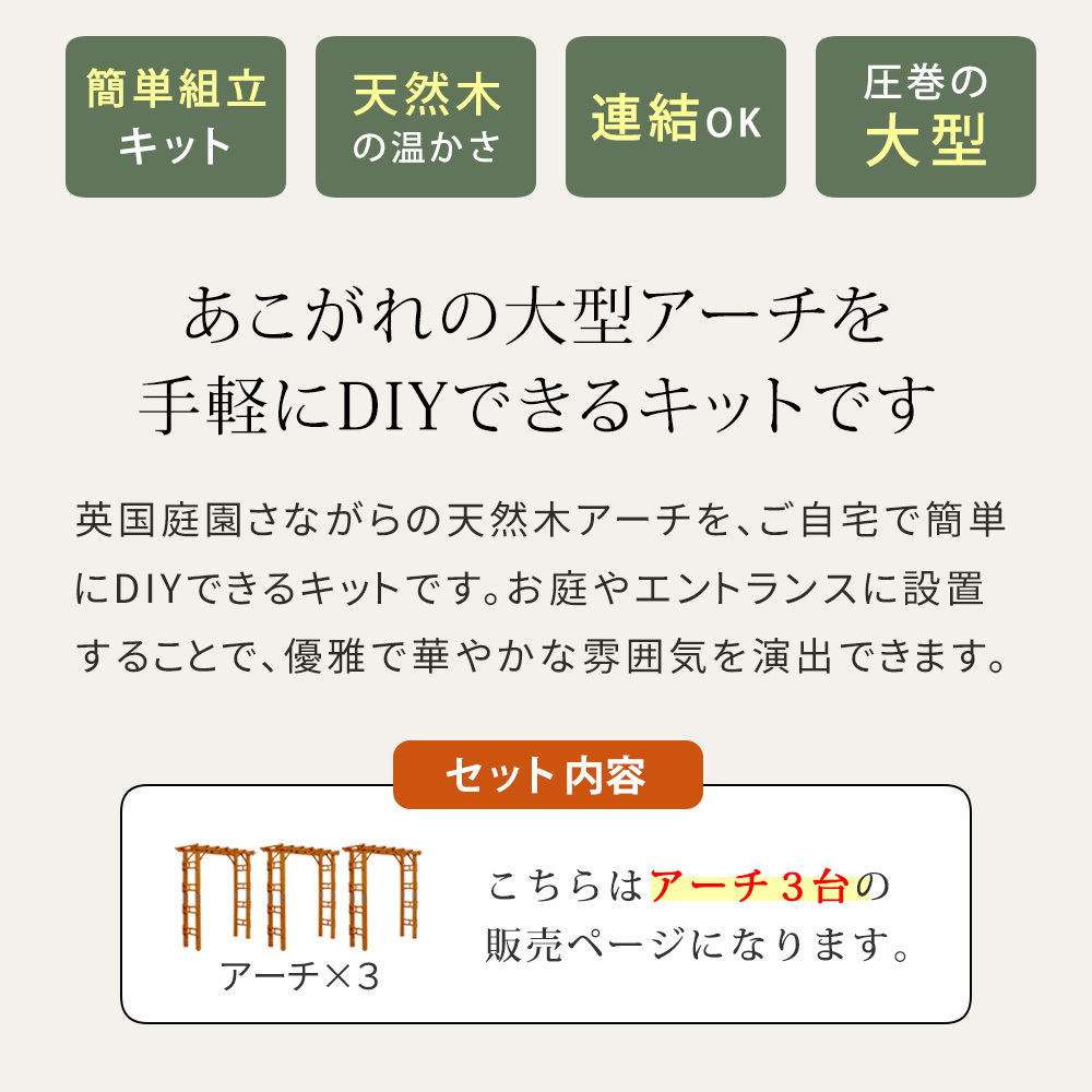 ガーデン エクステリア 天然木製アーチ アーチ 木製 パーゴラ DIY キット 菜園 鉢置き 花置き台 玄関 バルコニー ベランダ 屋外 おしゃれ お庭 ガーデニング 園芸 190 3台 FLPG-R1900-3Pアーチ 大型 ウッド 門 ゲート 新生活