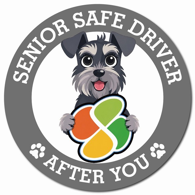 カーサイン 高齢者マーク SENIOR SAFE DRIVER ミニチュアシュナウザー マグネット 強力 直径13cm 肉球 日本製 車 ステッカー