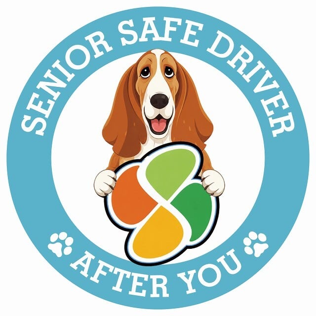 カーサイン 高齢者マーク SENIOR SAFE DRIVER バセットハウンド ステッカー シール 直径13cm 肉球 日本製 車
