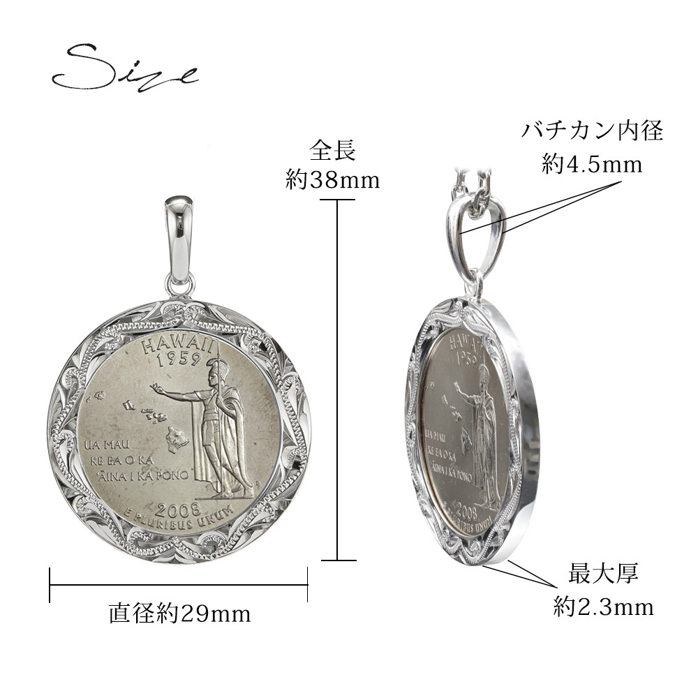 ハワイアンジュエリー ネックレス シルバー ネックレス 刻印 無料 誕生石入れ可 アメリカ 50州 25セント 記念硬貨 クォーターコイン プルーフ銀貨 ロジウム メダル シルバー925 チェーン ギフトBOX SP319 プレゼント ハロウィン 【品番：CG-SP306N】