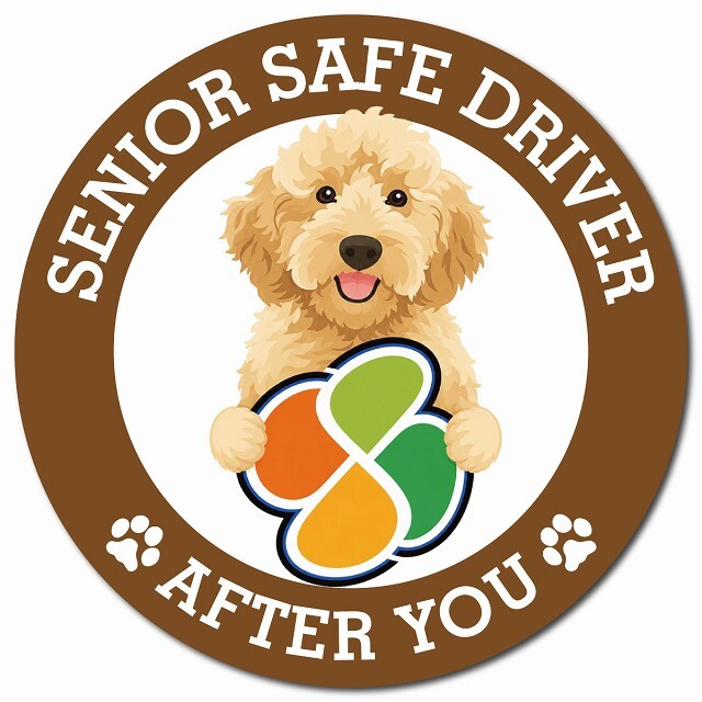 カーサイン 高齢者マーク SENIOR SAFE DRIVER オーストラリアンラブラドゥードル マグネット 強力 直径13cm 肉球 日本製 車 ステッカー