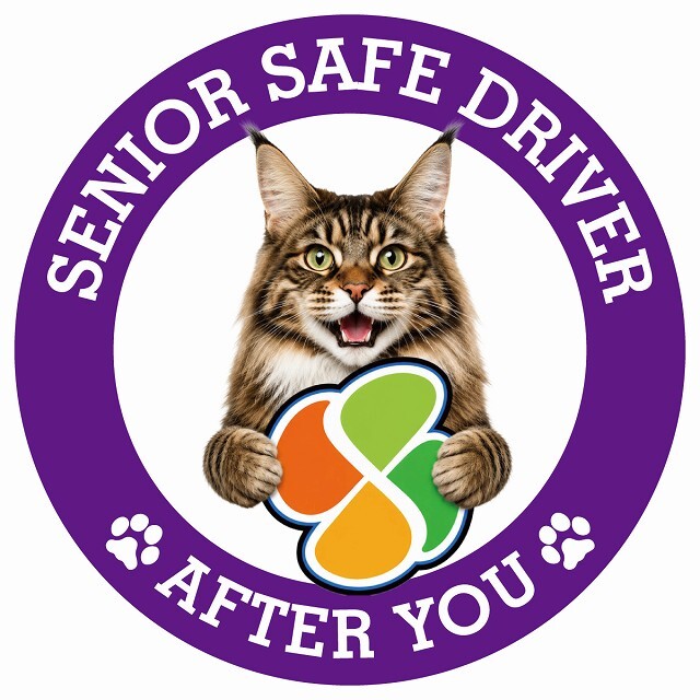 カーサイン 高齢者マーク SENIOR SAFE DRIVER メインクーン ステッカー シール 直径13cm 肉球 日本製 車