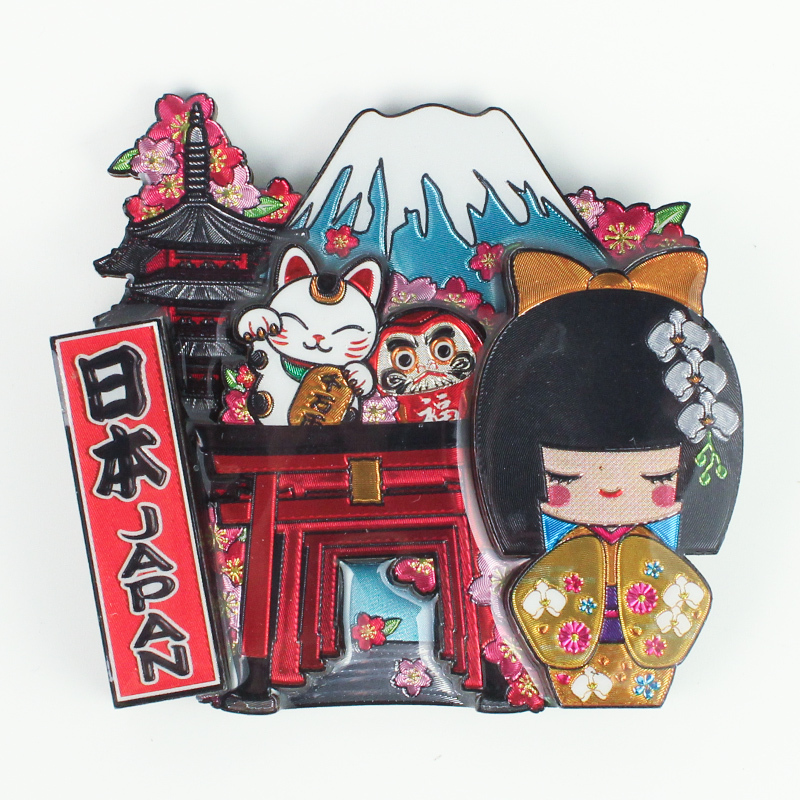 木製フレームマグネット 姫こけし イエロー 立体マグネット 3D お土産 日本 土産 souvenir JAPAN Magnets ご当地 外国人 スーベニア ジャパン