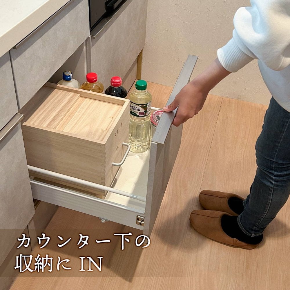 キャスター付き米びつ　Rice5kg ONKZ0214 米びつ 5kg 木製 桐 キャスター付き 取っ手 軽量 調湿 防虫 保存容器 スライド 木 桐製 虫除け 乾湿調節 収納 桐材 和風 ライスストッカー ストッカー 保存 保存容器 キッチン用品