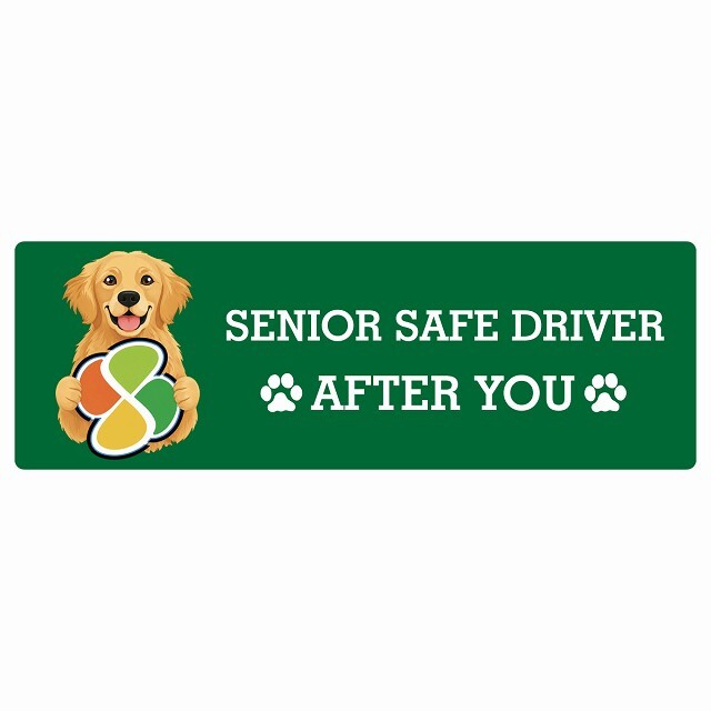 カーサイン 高齢者マーク SENIOR SAFE DRIVER ゴールデンレトリバー ステッカー シール 長方形 20x6.7cm 肉球 日本製 車