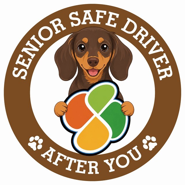 カーサイン 高齢者マーク SENIOR SAFE DRIVER ミニチュアダックスフンド ステッカー シール 直径13cm 肉球 日本製 車