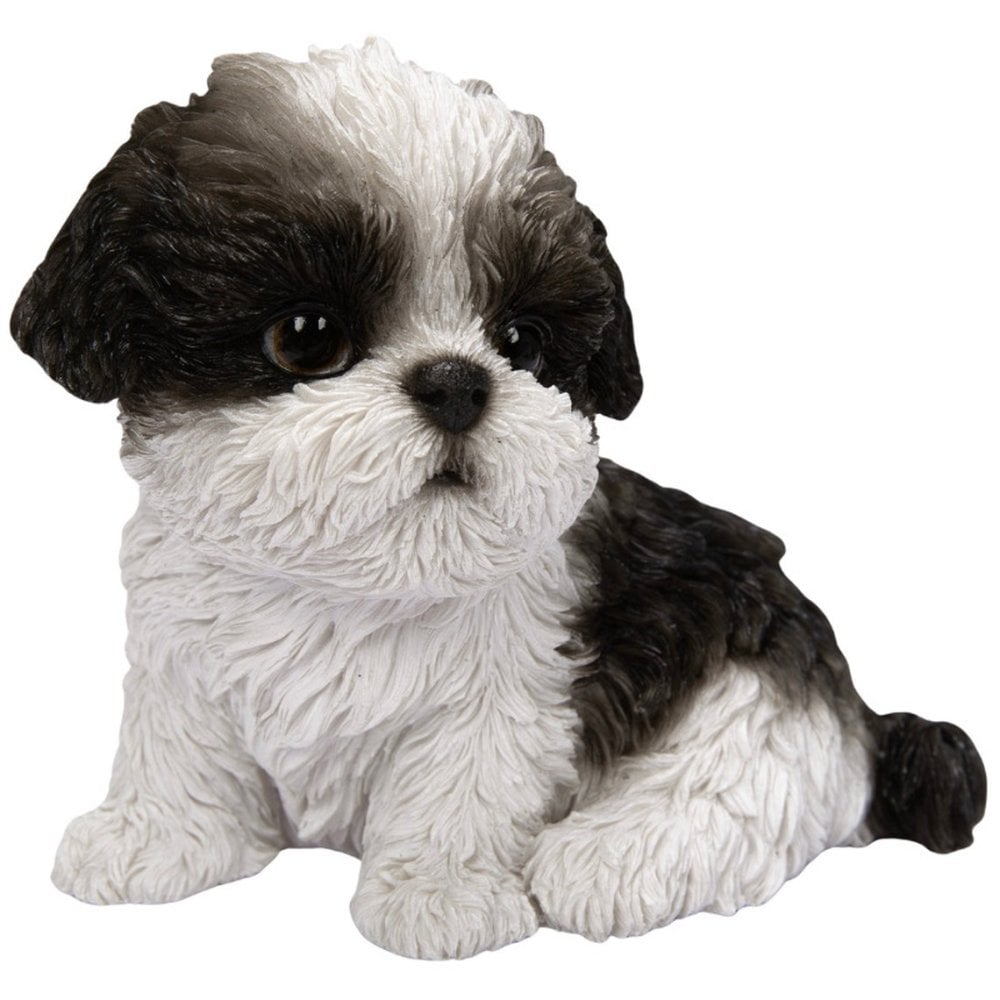 置物 woobia ウービア 犬 小型犬 左向きシーズー 黒白 幅12.5cm 中 寝そべり リアル 本物そっくり イギリス生まれ 職人手彩色 縁起物 戌年 玄関 インテリア 新築祝い 引っ越し祝い 開店祝い 出産祝い 誕生日 お祝い ギフト プレゼント 犬好き シーズー好き
