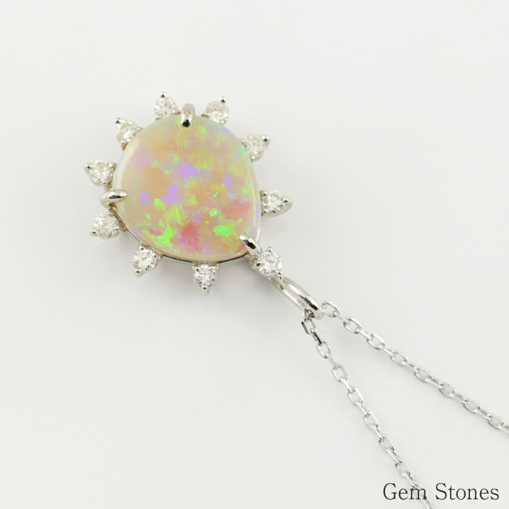 オパール ネックレス 1.205ct ダイヤモンド プラチナ Pt900 ペンダント シンプル エレガント 上品 レディース 宝石 ダイヤ 一粒 一石 ジュエリー 10月 誕生石 プレゼント