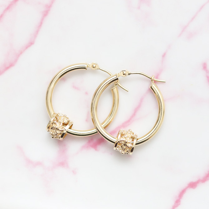 ハワイアンジュエリー フープピアス ピアス イエローゴールド ピアス 外径20mm クロッシングピアス ハイビスカス 透かし バレル 樽 大ぶり ゴールド 揺れる 片耳(1個)購入可 K14イエローゴールド 20G ゲージ BY THE SEA バイザシー プレゼント ハロウィン 【品番：GE232】
