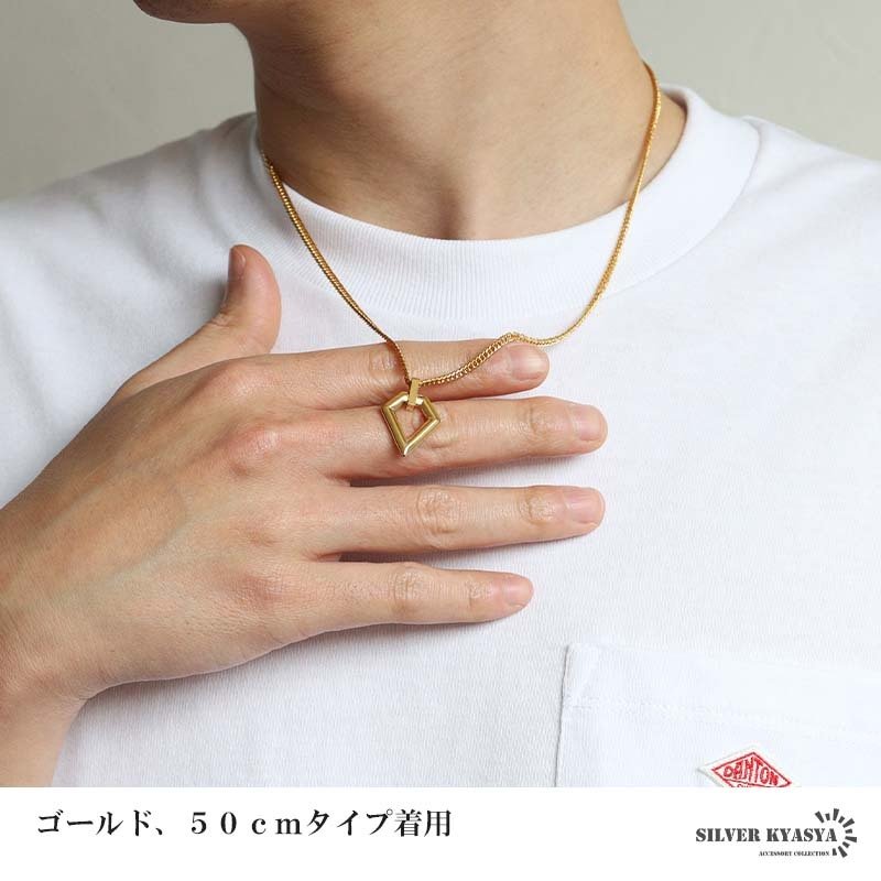 ステンレス ダイヤ 多角形 ペンダントネックレス シンプルネックレス 小ぶり ダブル喜平チェーン 細身 ゴールド 18KGP シルバー ブラック 図形 小さい メタル 幾何学 メンズ 男性 金属アレルギー対応