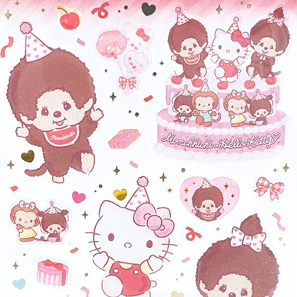 モンチッチ× ハローキティ クリアキャンディシール パーティー 文具 Sanrio