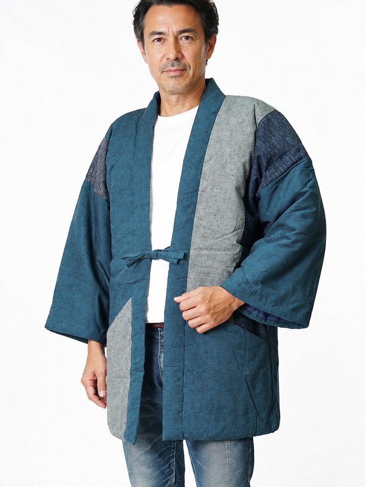綿入り はんてん 日本製 半天 どてら メンズ 紬切り替え 7270 MI-04 冬 丹前 はんてん 還暦 ちゃんちゃんこ ハンテン 部屋着 ルームウエア