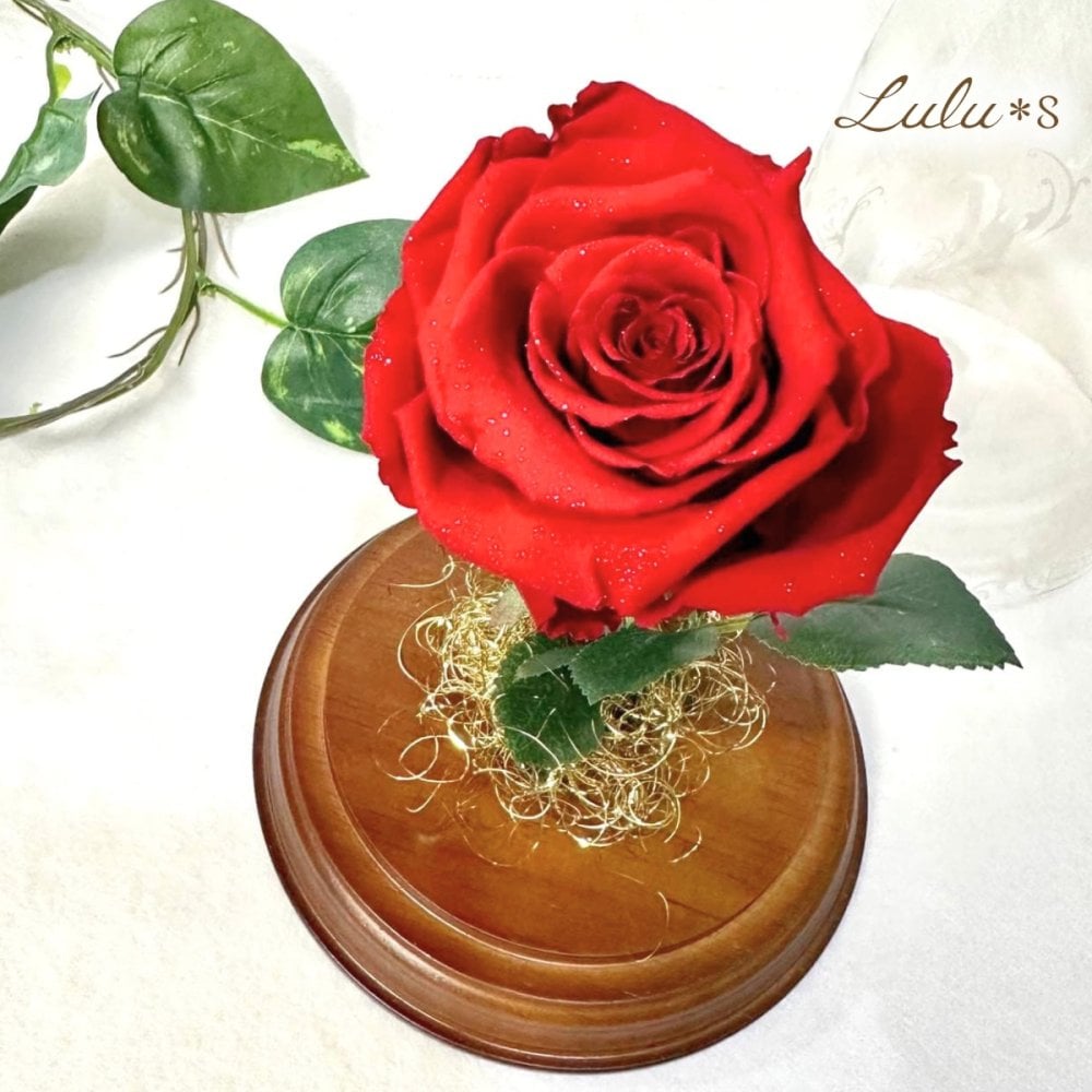 【天然ダイヤモンドの輝き】プリザーブドフラワー バラ 薔薇 ガラスドーム 2色 赤 青 ダイヤモンドローズ 花 ギフト プロポーズ 結婚式 記念日 誕生日 プレゼント 女性 妻 彼女 美女と野獣 サムシングブルー アモローサ 還暦祝い 退職祝い お祝い インテリア オブジェ Lulu＊s ルルズ