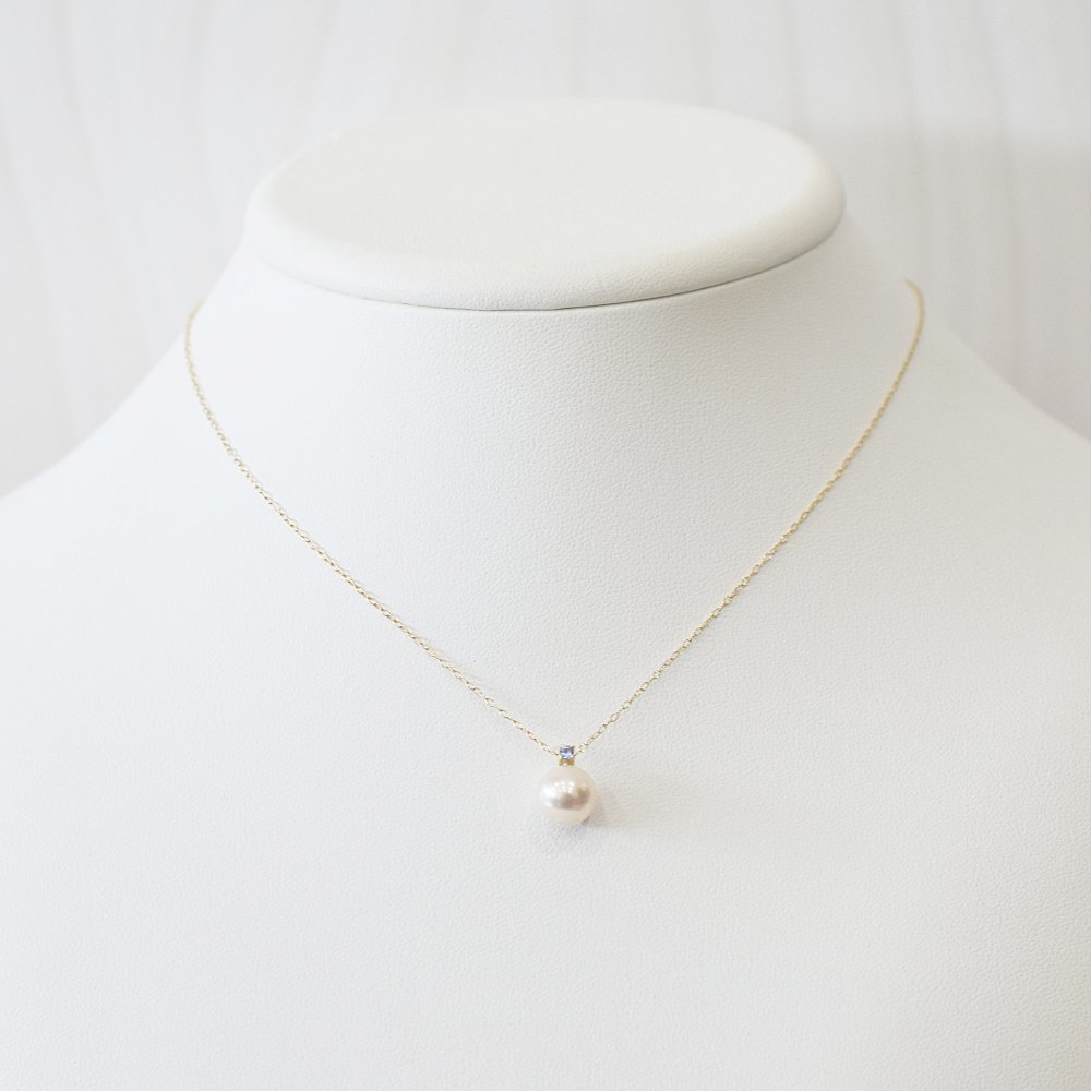 ［pearl608］8mm - 8.5mm ホワイトピンク ペンダント ネックレス 12月 誕生石 タンザナイト あこや真珠