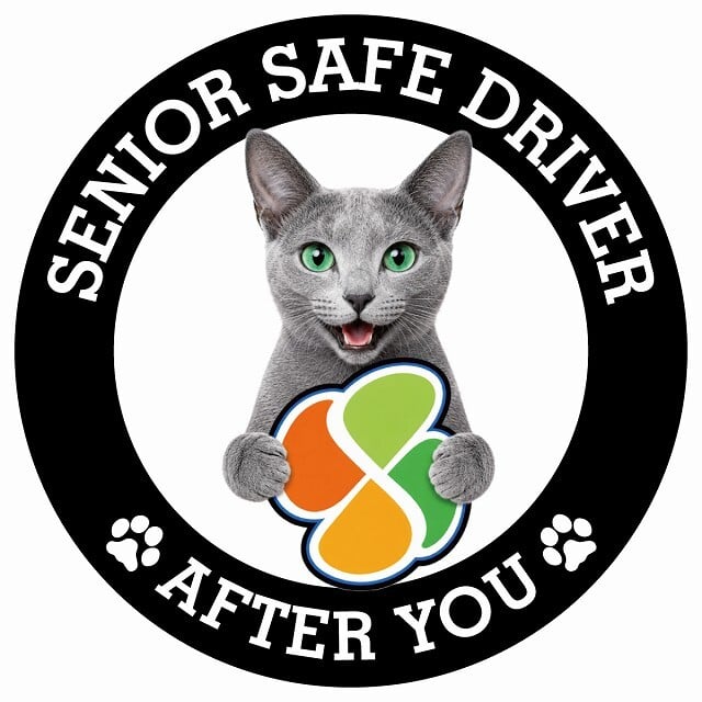 カーサイン 高齢者マーク SENIOR SAFE DRIVER ロシアンブルー ステッカー シール 直径13cm 肉球 日本製 車