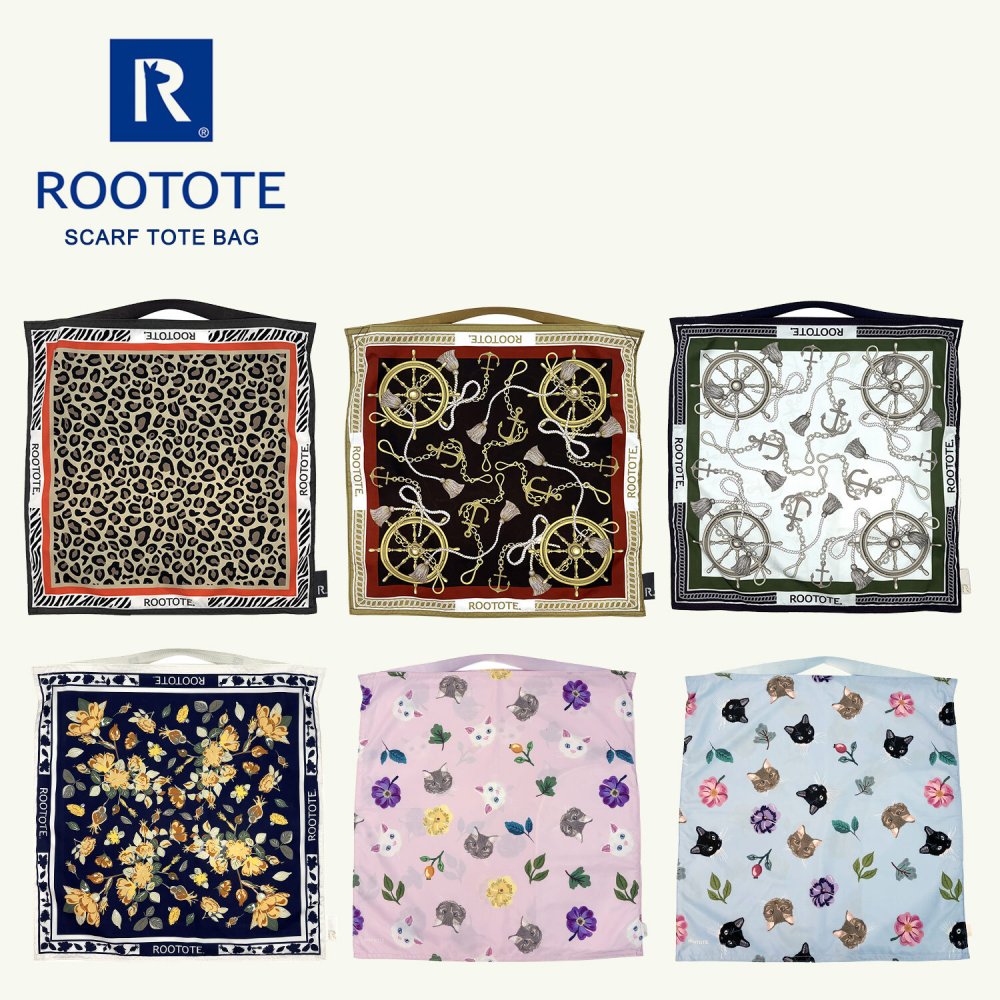スカーフトート ROOTOTE  折りたたみ トートバッグ おしゃれ 大人っぽい レディース 総柄 ルートート TABLO タブロー 大容量 たくさん入る A4サイズ対応 エコバッグ お買い物バッグ スクエア 正方形 きれいめ 上品 軽い 軽量 プレゼント プチギフト ギフト