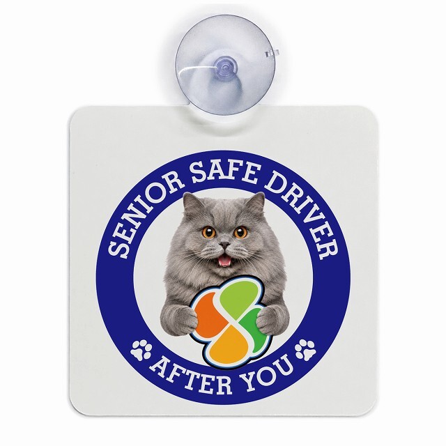 カーサイン 高齢者マーク SENIOR SAFE DRIVER ブリティッシュロングヘア 車内用 吸盤タイプ 収れん火災防止タイプ 肉球 日本製 車 ステッカー