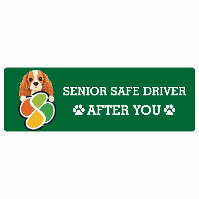カーサイン 高齢者マーク SENIOR SAFE DRIVER イングリッシュコッカースパニエル ステッカー シール 長方形 15x5cm 肉球 日本製 車