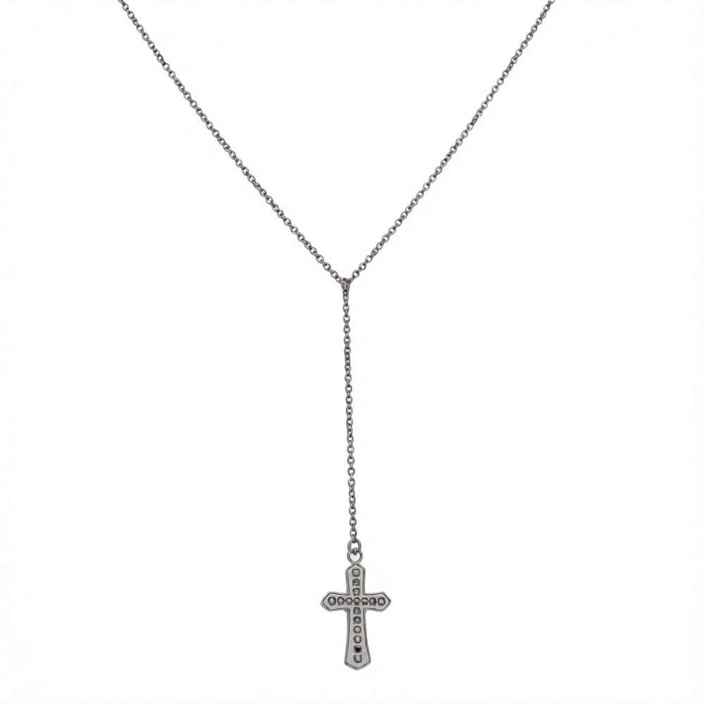 【送料無料】ペアネックレス ステンレス アクセサリー ロザリオ ペンダント クロス 十字架 ジルコニア Rosary ブラック ローズゴールド メンズ レディース
