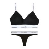 カルバンクライン Calvin Klein(CK) ブラ&ショーツ Tバック セット ロゴ 無地 ノンワイヤー アンダーウェア インナー 下着 QF8504+QF8518 004 レディース ブラック