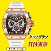 腕時計 メンズ クロノグラフ オマージュウォッチ クォーツ トノー型 スケルトン シリコンベルト 日付 ONOLA ON6827