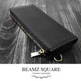 長財布 Ｌ字ファスナー BEAMZ SQUARE ビームズ スクエア ブラック 黒 カーボンレザー メンズ レディース BS-22606