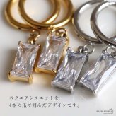 ステンレス 大粒ジルコニア フープピアス 2カラー レディース スクエア 長方形 一粒 揺れる ドロップピアス リングピアス シルバー ゴールド きれいめ 上品 華やか 大ぶり 存在感 耳飾り 女性用 アクセサリー 両耳用2点セット