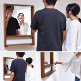 ZAGA　棚付き壁掛けミラー ZAMI0135 ミラー ヴィンテージ モダン 角型 木製 おしゃれ 鏡 壁掛け ミラー 棚付き鏡 収納棚付き鏡 収納付き ウォールミラー 壁掛けミラー 大型 インテリア